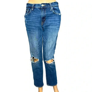 GAP Women’s Dark Denim Girlfriend Jeans Distressed Straight Leg Size 4/27